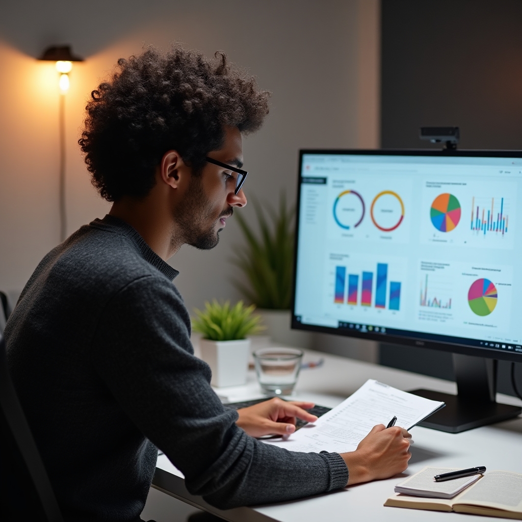 Účastník webináře studující marketingové psychologické techniky na notebooku